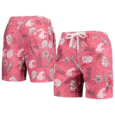 Wes & Willy Crimson Washington State Cougars Vintage Floral Swim Trunks In Pink