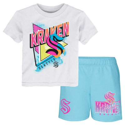 Outerstuff Kids' Preschool White/light Blue Seattle Kraken Wave Breaker T-shirt & Shorts Set
