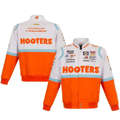 Jh Design White/orange Chase Elliott Hooters Twill Uniform Full-snap Jacket