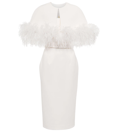 Safiyaa Bridal Feather-trimmed Crêpe Midi Dress In Ivory On Ivory