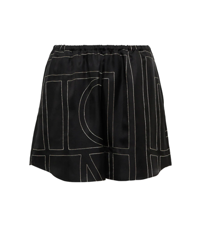 Totême Monogram Silk Twill Pj Shorts In Black_monogram