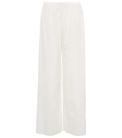 The Row Andres Cotton And Silk-blend Poplin Wide-leg Pants In White