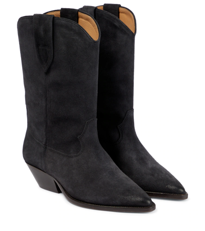 Isabel Marant Duerto Suede Cowboy Boots In Faded Black