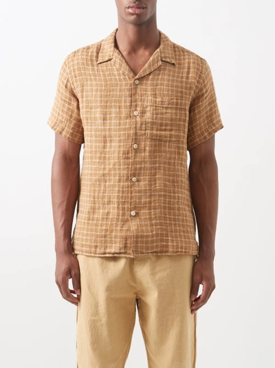 Oliver Spencer Havana Short-sleeved Check Linen Shirt In Daymer Ochre