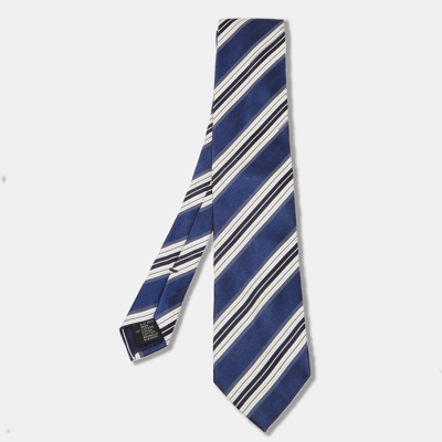 Pre-owned Ermenegildo Zegna Vintage Striped Silk Blend Classic Tie In Blue