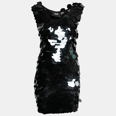 Pre-owned D & G Black Oversized Sequin Embellished Wool Sleeveless Short Dress S