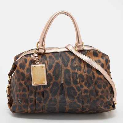 Pre-owned Dolce & Gabbana Brown/rose Gold Leopard Print Coated Canvas And Leather Satchel