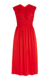Tove Mahany Twist Front Smocked Waist A-line Midi Dress In Red