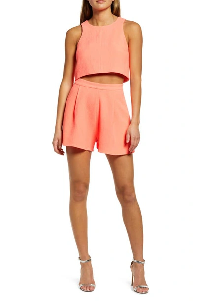 Black Halo Sanibel Crop Top & High Waist Shorts Set In Neon Coral