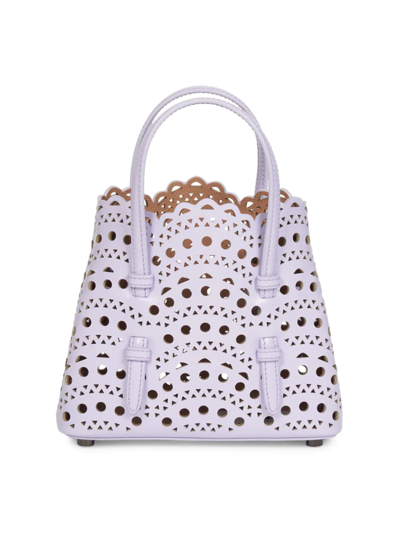 Alaïa Mini Mina Perforated Leather Tote In Parme Clair