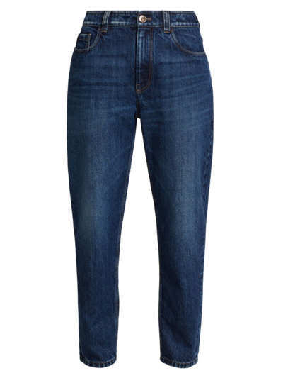 Brunello Cucinelli Embellished-tab High-rise Straight Jeans In Indigo