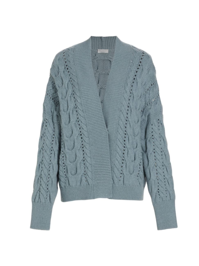 Brunello Cucinelli Virgin Wool-blend Cable-knit Cardigan In Feather