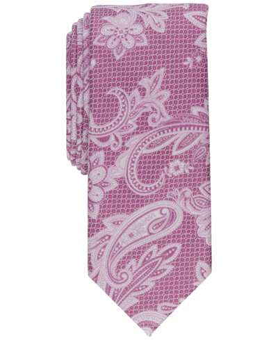 Alfani Men's Slim Paisley Tie, Created For Macy's In Mauve