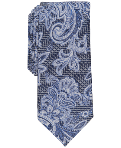 Alfani Men's Slim Paisley Tie, Created For Macy's In Navy