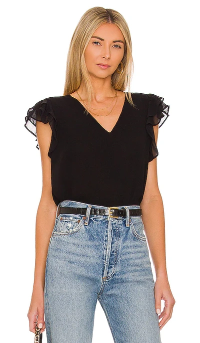 1.state Ruffle Short Sleeve V-neck Top In Rich Black