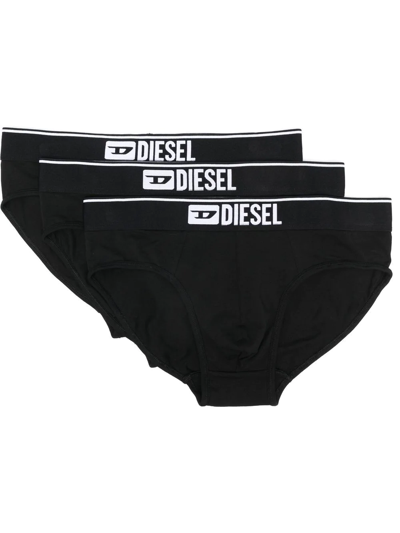 Diesel Three-pack Of Logo-waist Briefs In Black