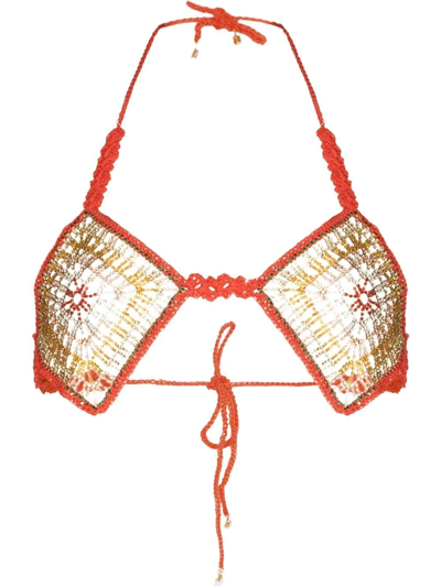 Rosantica Crochet Crystal-embellished Bralette In Orange
