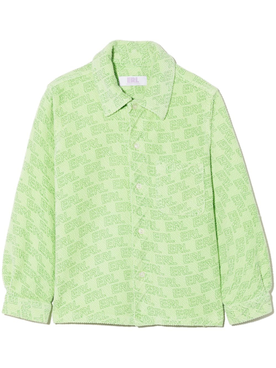 Erl Teen Logo-print Corduroy Shirt In Green