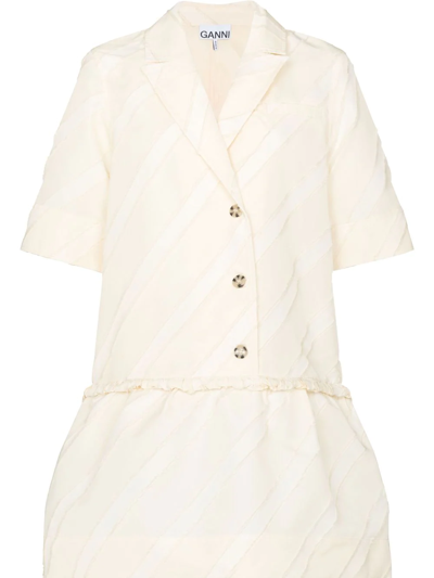 Ganni Striped Short-sleeve Mini Dress In White