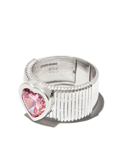 Kamushki Chunky Quartz Heart Ring In Silver