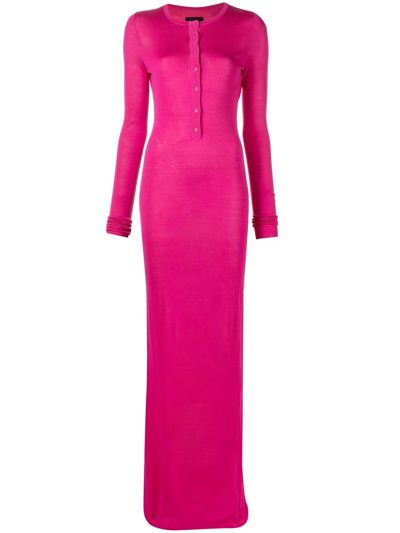 Rta Ciaran Buttoned Silk Maxi Dress In Pink