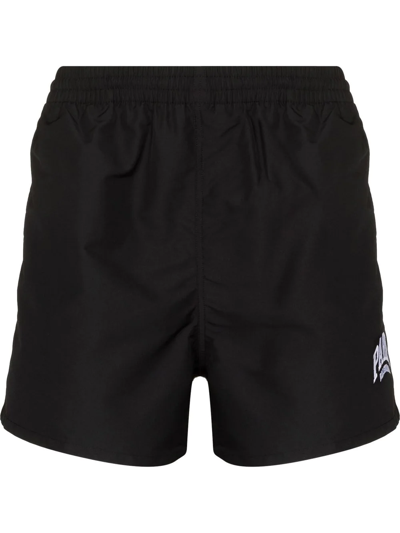 Balenciaga Paris Straight-leg Short-length Logo-embroidered Swim Shorts In Black