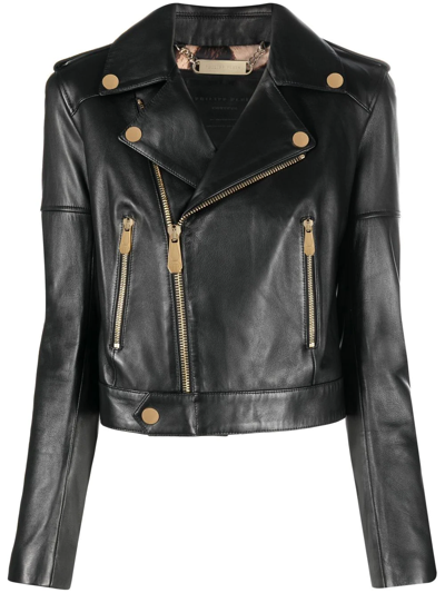 Philipp Plein Leather Biker Jacket In Black