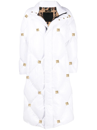 Philipp Plein Studded Quilted Puffer Down Jacket In White