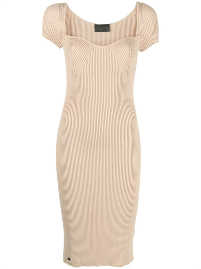 Philipp Plein Rib-knit Midi Dress In Neutrals