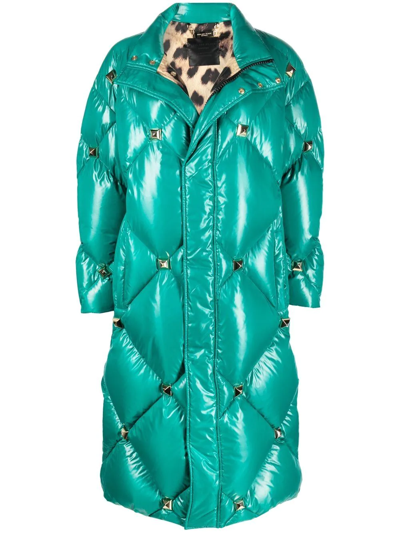 Philipp Plein Quilted Studded Padded Coat In Green