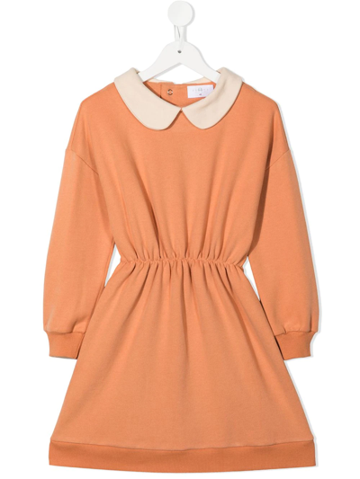 Eshvi Kids' Peter-pan Collar Midi Dress In Orange