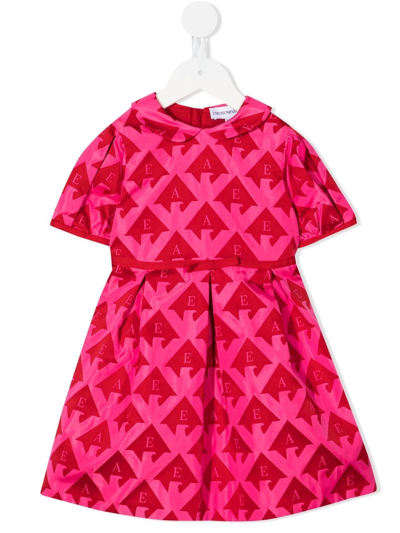 Emporio Armani Babies' Logo-print Puff-sleeve Dress In Red