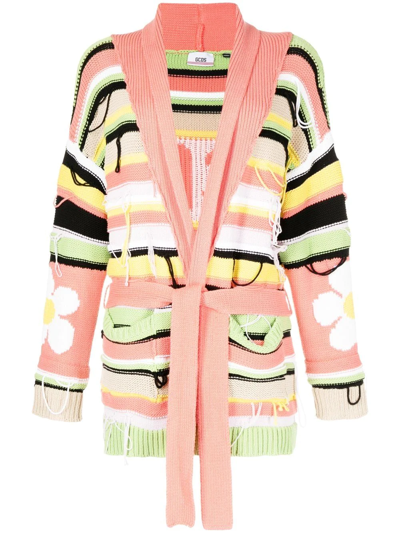 Gcds Mixed-knit Belted Cardigan In Multicolour