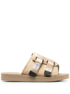 Suicoke Logo-patch Touch-strap Slides In Neutrals