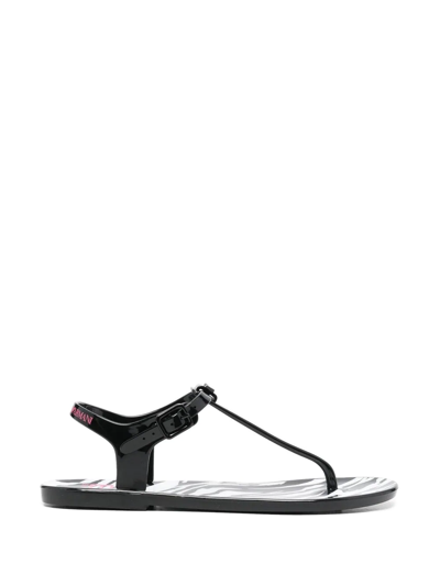 Ea7 Emporio Armani High-shine Thong-strap Sandals In Black