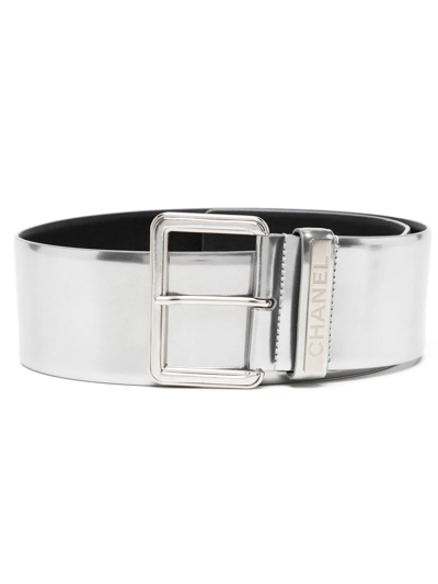Pre-owned Chanel 2017 Metallic Leather Belt In Silver