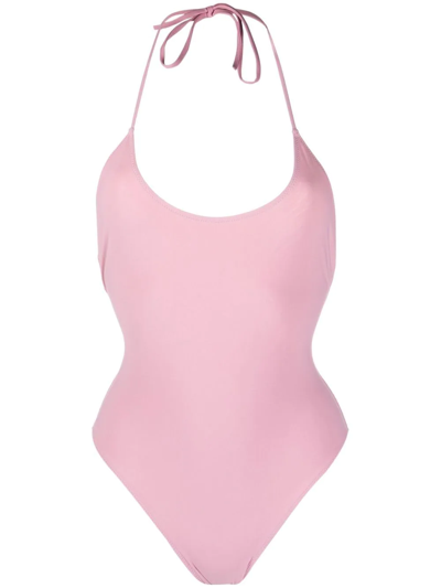 Lido Scoop-neck Tie-fastening One-piece In Pink