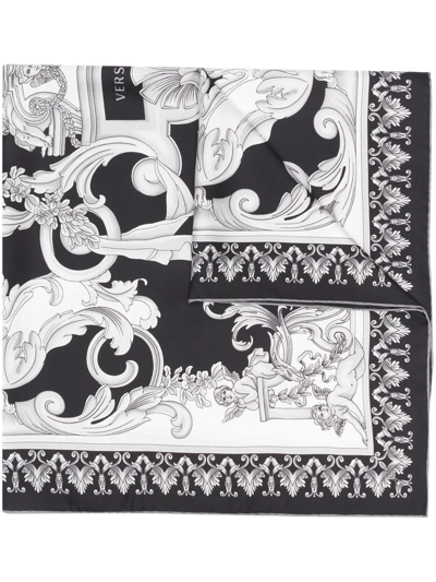 Versace Sliver Baroque Silk Foulard In Black
