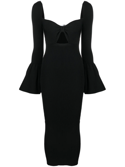 Self-portrait Sweetheart-neckline Ribbed-jersey Midi Dress In Black