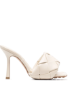Bottega Veneta 90mm Lido Woven Leather Slide Sandals In Bianco