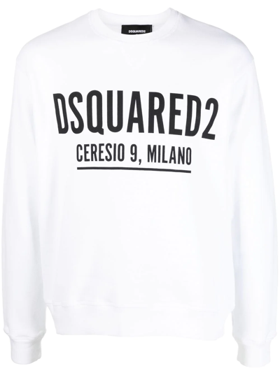 Dsquared2 Cotton Sweatshirt With Contrasting Logo Print In White
