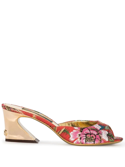 Dolce & Gabbana Multicoloured 60 Floral Brocade Sandals In Red