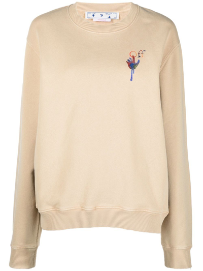 Off-white Draining Man Logo-embroidered Cotton Sweatshirt In Neutrals