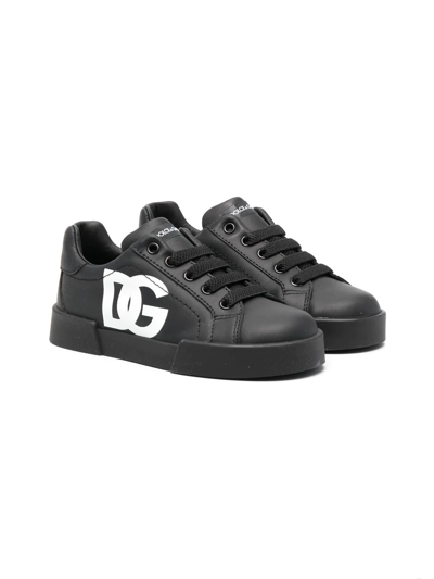 Dolce & Gabbana Kids' Logo-print Low-top Sneakers In Black
