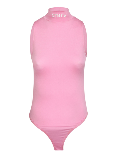 Heron Preston Short Sleeve Logo Viscose Bodysuit In Pink