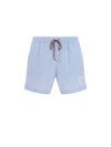 Thom Browne Seersucker Logo-patch Swim Shorts In Blue