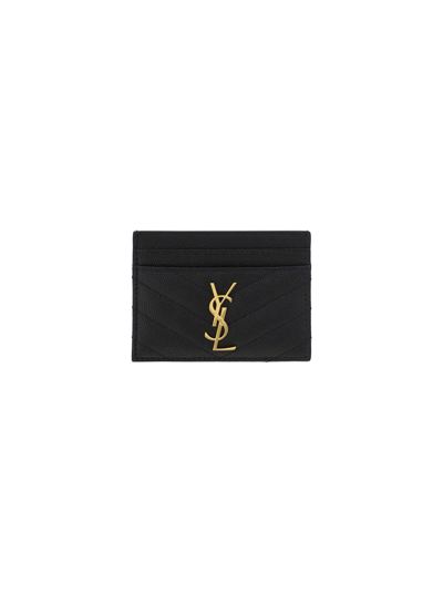 Saint Laurent Monogram Grained Leather Card Holder In Black