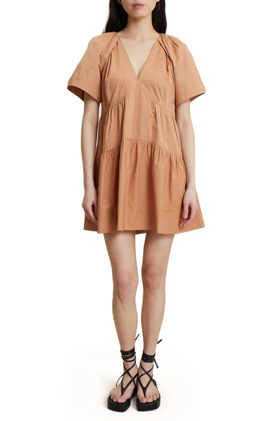 A.l.c Camila Tiered Cotton Minidress In Cafe Latte