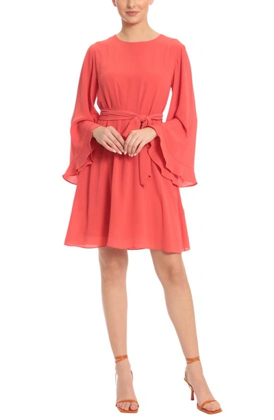 Maggy London Catalina Crepe Bell Sleeve Mini Dress In Cayenne Coral