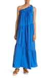 Xirena Maisie One-shoulder Tiered Cotton Dress In Azure